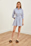 Women's Navy Blue White Striped Belted Mini Shirt Dress ELB-19002145 - 2