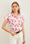 Women's Brush Fuchsia Patterned Linen Bat Shirt GML-19001205 - 4