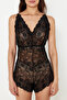Siyah Dantel Örme Babydoll/Fantezi Gecelik THMSS24CY00000 - 6