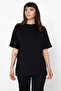 Siyah %100 Pamuk Oversize Kalıp İspanyol Paça Örme T-shirt/Pantolon Alt-Üst Takım TWOSS24AU00059 - 2