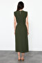 Khaki A-line Midi Woven Dress TWOSS24EL00601 - 6