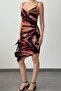 Women's Digital Printed Asymmetric Cut Stretchy Fabric Degaje Collar Strap Dress 096 - 5
