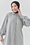 Women's Gray Long Sleeve Shirt and Pleated Wide Leg Black Pants Bottom-Top Set 2051 - 2