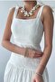 White Embroidery Fabric Strapless Collar Tie Detail Strappy Flared Mini Dress 251 - 4