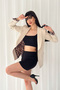 Women's Double Breasted Collar Buttonless Pocket Leopard Print Lined Foldable Sleeve Blazer Jacket - 2