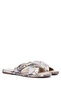 Women's Genuine Leather Beige Flat Slippers - 5