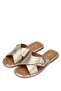 Women's Genuine Leather Yellow Flat Slippers - 2
