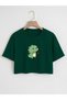 Women's Oversize Crew Neck Dinosaur Printed Crop T-shirt