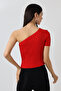 Women's One Shoulder Knitwear T-Shirt Red - 6