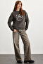 Marena Women's Crew Neck Fleece Embroidered Gray Sweatshirt - 2