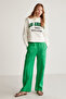 Sadıe Women's 100% Linen Relaxed Pattern Green Trousers with Elastic Waist - 6