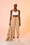 Elastic Waist Striped Trousers Beige