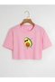 Women's Oversize Crew Neck Avocado Printed Crop T-shirt