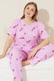 pink car print Knitted Curve Plus Size Battal Length Pajama Set