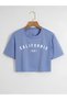 Women's Oversize Crew Neck California Printed Crop T-shirt