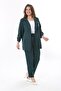 Women's Plus Size Green Sleeve-Length Adjustable Unlined Jacket and Elastic Waist Trousers Set 65N37779 - 4