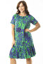 Women's Large Size Green Woven Viscose Fabric Crew Neck Hem Tiered Dress 65N36908 - 5