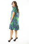 Women's Large Size Green Woven Viscose Fabric Crew Neck Hem Tiered Dress 65N36908 - 3
