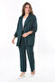 Women's Plus Size Green Sleeve-Length Adjustable Unlined Jacket and Elastic Waist Trousers Set 65N37779