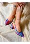 MARİA BLUE COLORED SNAKE LEATHER HEELED SANDALS SHOES - 8