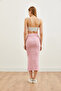 Women's Candy Pink Slit Striped Lycra Midi Skirt ETK-19000242 - 5
