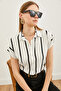Women's White Striped Bat Viscose Shirt GML-19000617 - 2