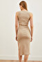 Women's Stone Side Slit Lycra Midi Dress ELB-19001866 - 5