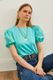 Women's Mint Green Sleeve Balloon Scallop Detailed Knitted Viscose Blouse BLZ-19002598 - 5