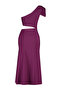 Mürdüm Fiyonklu Pencere/Cut Out Detaylı Dokuma Şık Abiye Elbise TPRSS24EL00196 - 8
