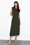 Khaki A-line Midi Woven Dress TWOSS24EL00601 - 3