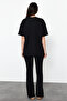 Siyah %100 Pamuk Oversize Kalıp İspanyol Paça Örme T-shirt/Pantolon Alt-Üst Takım TWOSS24AU00059 - 6