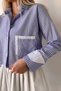 Women's Shirt - Cuff and Pockets Garnished - Striped Oversize Crop Woven Shirt - 2