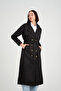 Double Breasted Long Trench Coat Black - 3