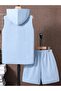 Children's Label Printed Sleeveless Hooded T-Shirt and Shorts Bottom Top Set - 2