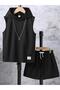 Children's Label Printed Sleeveless Hooded T-Shirt and Shorts Bottom Top Set