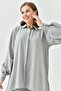 Women's Gray Long Sleeve Shirt and Pleated Wide Leg Black Pants Bottom-Top Set 2051 - 5