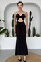Black Atlas Midi Dress - Low-cut, Lace-up Detailed Lace-up Collar, Strap 254 - 3