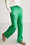 Sadıe Women's 100% Linen Relaxed Pattern Green Trousers with Elastic Waist - 3