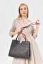 Black Contrast Handle Monogram Lock Closure Women's Shoulder Bag - 7