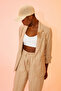 Elastic Waist Striped Trousers Beige - 3