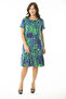 Women's Large Size Green Woven Viscose Fabric Crew Neck Hem Tiered Dress 65N36908 - 6