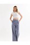 Women's Trousers - High Waist - Linen Fabric - Velcro Palazzo Trousers