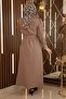 Stone Detailed Belted Dress Mink 19115 - 4