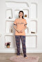 Short Sleeve Crew Neck Puppy Mouth Color Pajama Set - 2