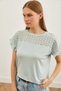 Women's Water Green Top Scallop Sleeve Flounce T-Shirt BLZ-19000979 - 3