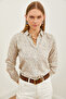 Women's Beige White Patterned Woven Viscose Shirt GML-19001204 - 4