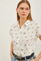 Women's Ecru Coral Patterned Linen Bat Shirt GML-19001205