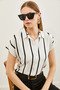 Women's White Striped Bat Viscose Shirt GML-19000617 - 4