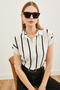 Women's White Striped Bat Viscose Shirt GML-19000617 - 6
