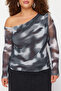 Anthracite Tulle Lined Abstract Patterned Asymmetric Collar Knitted Plus Size Blouse Tbbss24Af00025 - 4